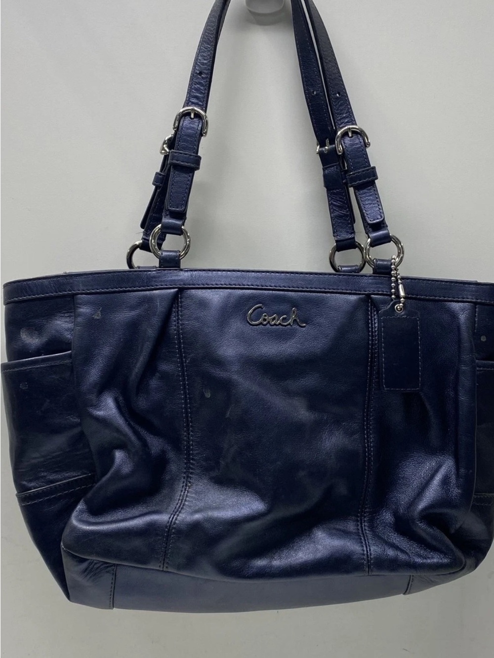Coach  metallic Navy Leather Shoulder Tote in excellent condition